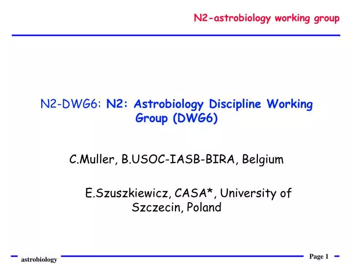 n2 dwg6 n2 astrobiology discipline working group dwg6
