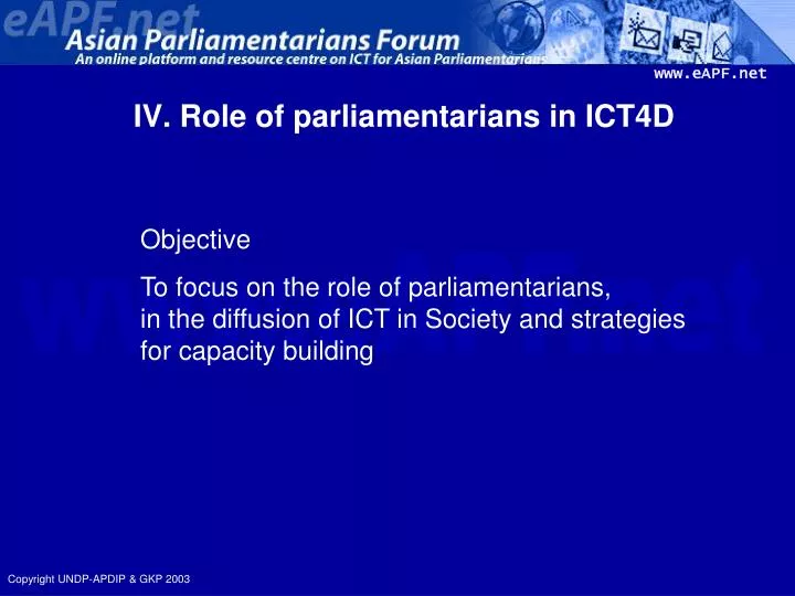 iv role of parliamentarians in ict4d