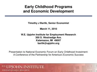 Early Childhood Programs and Economic Development