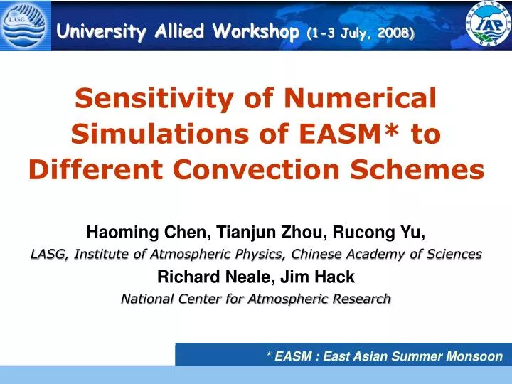 sensitivity of numerical simulations of easm to different convection schemes