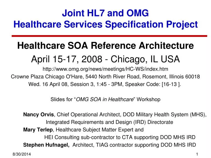 joint hl7 and omg healthcare services specification project