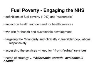 Fuel Poverty - Engaging the NHS