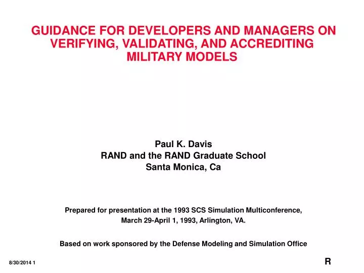 guidance for developers and managers on verifying validating and accrediting military models
