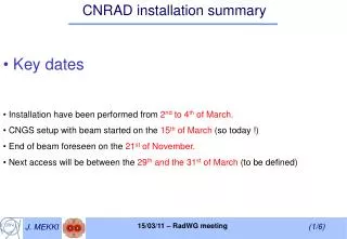 CNRAD installation summary