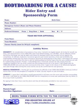 Rider Entry and Sponsorship Form