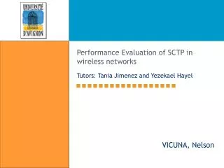 Performance Evaluation of SCTP in wireless networks Tutors: Tania Jimenez and Yezekael Hayel