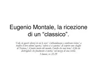 eugenio montale la ricezione di un classico