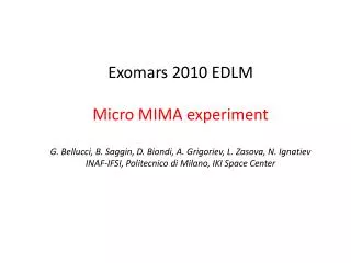 Exomars 2010 EDLM Micro MIMA experiment