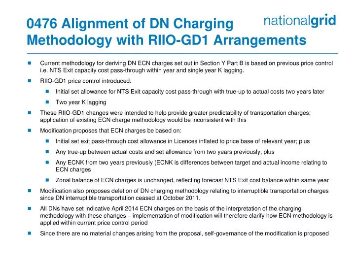 0476 alignment of dn charging methodology with riio gd1 arrangements