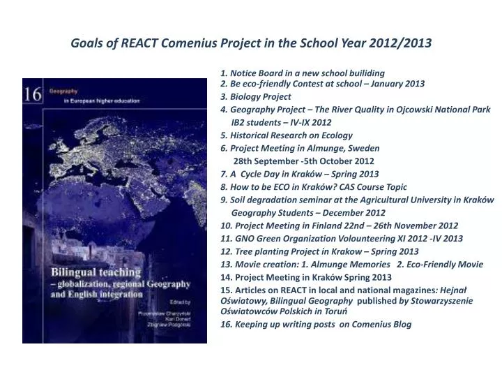 goals of react comenius project in the school year 2012 2013