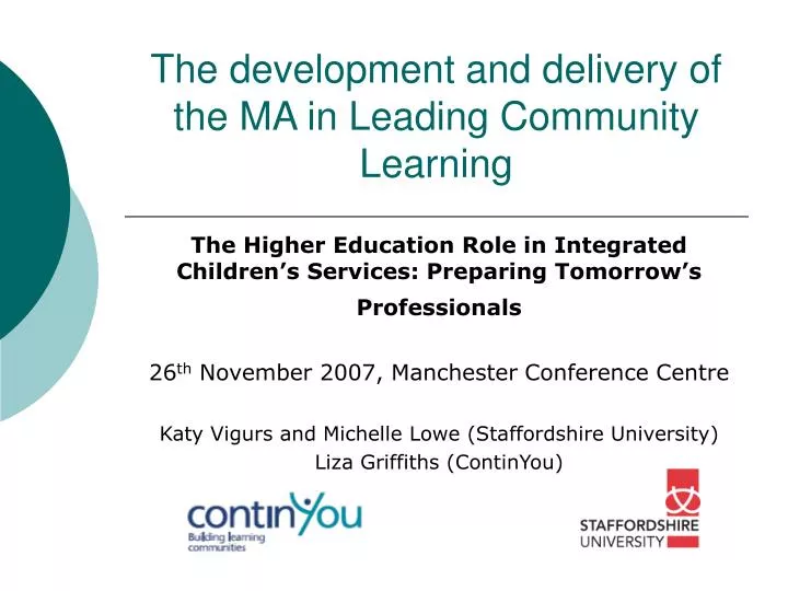 the development and delivery of the ma in leading community learning