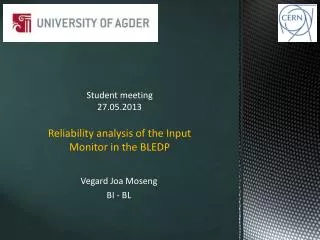 Student meeting 27.05.2013 Reliability analysis of the Input Monitor in the BLEDP