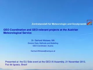 GEO Coordination and GEO-relevant projects at the Austrian Meteorological Service