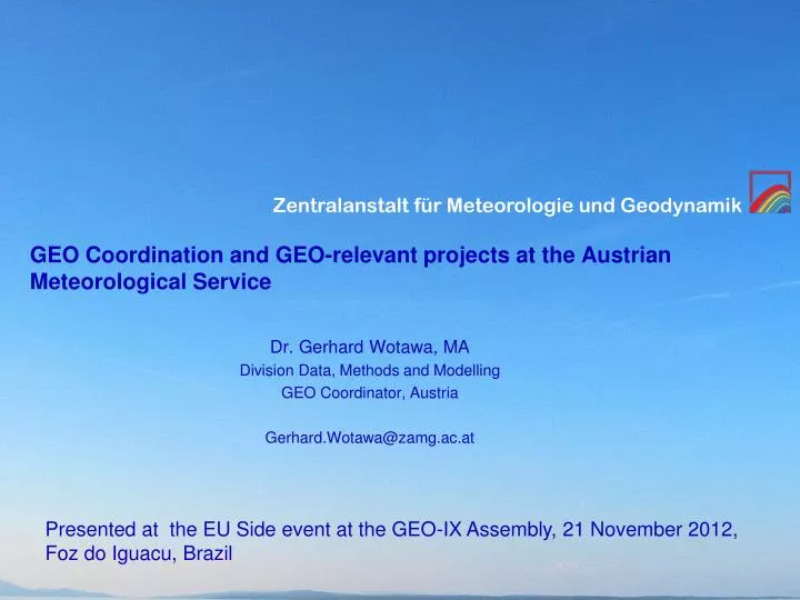 geo coordination and geo relevant projects at the austrian meteorological service