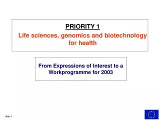 From Expressions of Interest to a Workprogramme for 2003