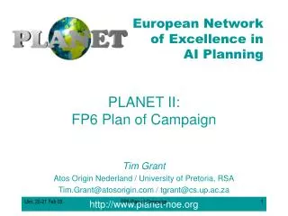 PLANET II: FP6 Plan of Campaign