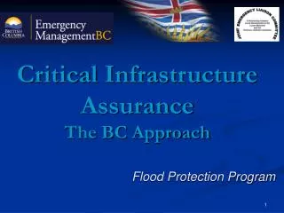 Critical Infrastructure Assurance The BC Approach