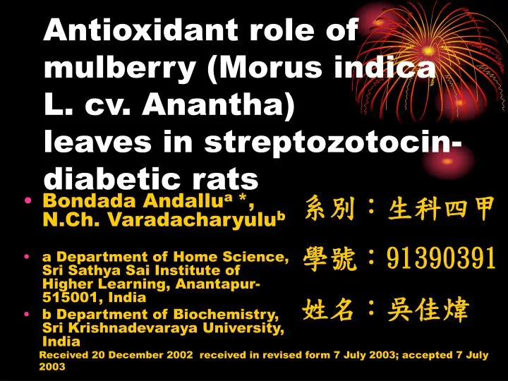 antioxidant role of mulberry morus indica l cv anantha leaves in streptozotocin diabetic rats