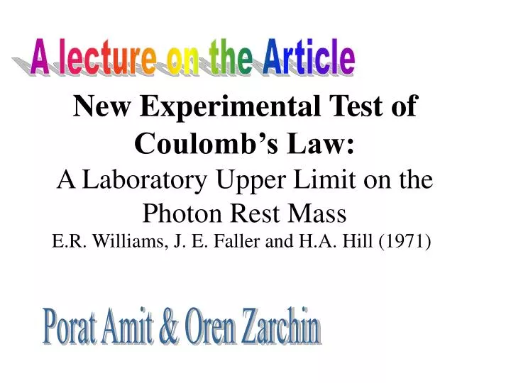 new experimental test of coulomb s law a laboratory upper limit on the photon rest mass