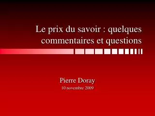 le prix du savoir quelques commentaires et questions