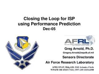 Closing the Loop for ISP using Performance Prediction Dec-05