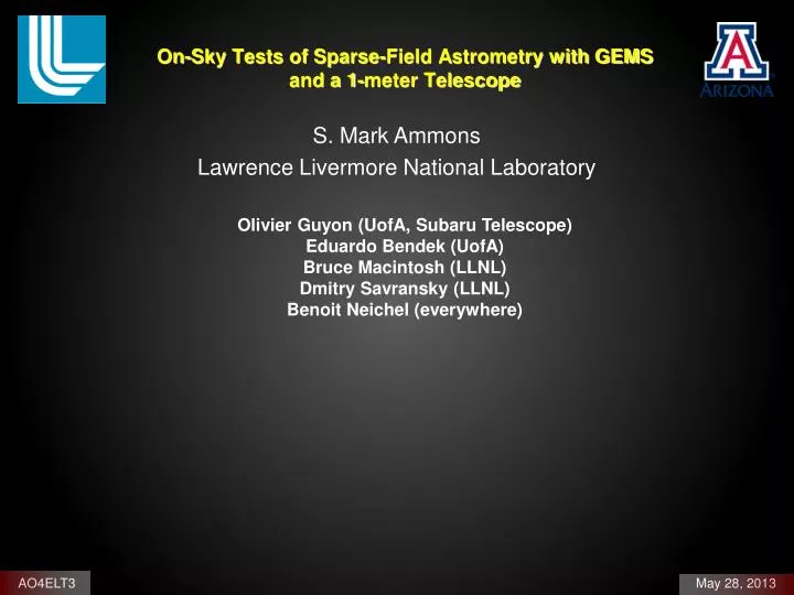 on sky tests of sparse field astrometry with gems and a 1 meter telescope