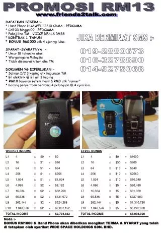 DAPATKAN SEGERA:- * Hand Phone HUAWEI C2610 CDMA - PERCUMA * Call 03 hingga 09 - PERCUMA