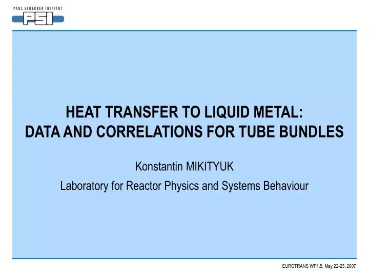 heat transfer to liquid metal data and correlations for tube bundles