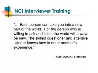 NCI Interviewer Training