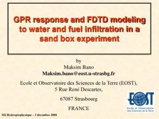 GPR response and FDTD modeling to water and fuel infiltration in a sand box experiment