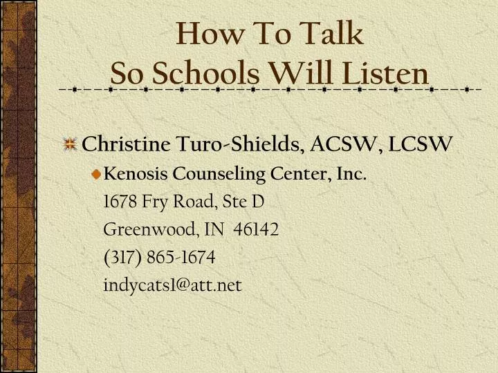 how to talk so schools will listen