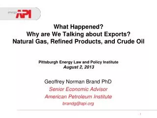 Geoffrey Norman Brand PhD Senior Economic Advisor American Petroleum Institute brandg@api