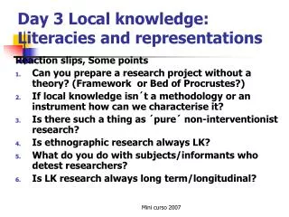 Day 3 Local knowledge: Literacies and representations