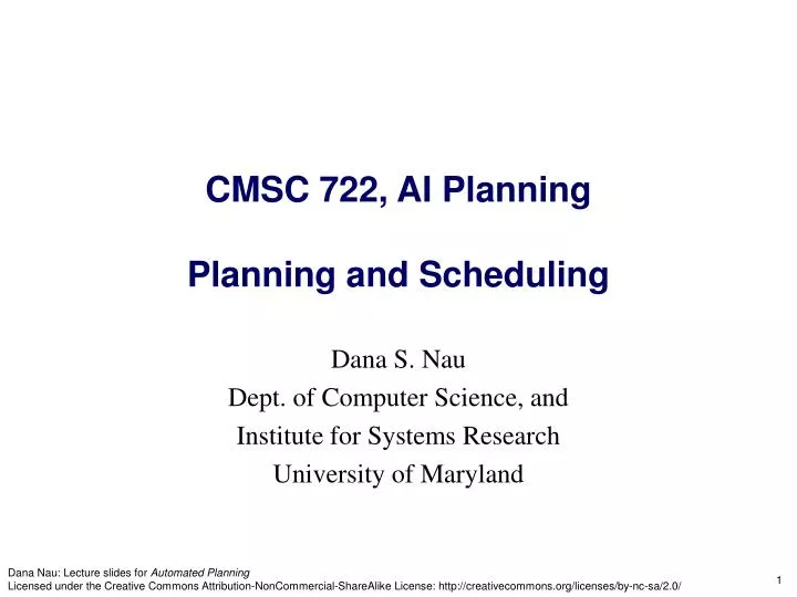 cmsc 722 ai planning planning and scheduling