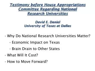 Testimony before House Appropriations Committee Regarding National Research Universities