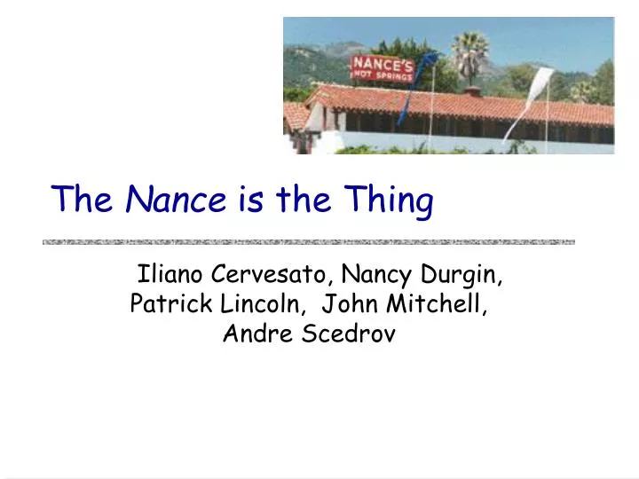 the nance is the thing