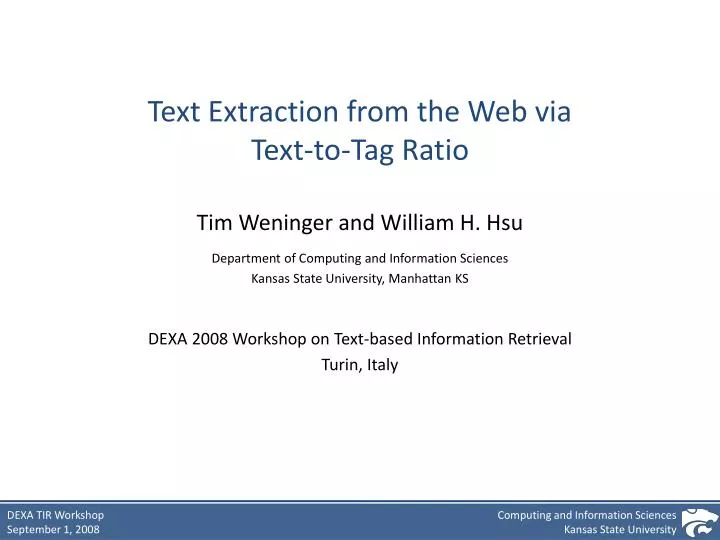 text extraction from the web via text to tag ratio