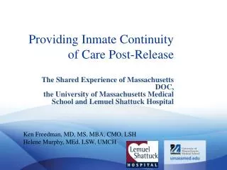 Providing Inmate Continuity of Care Post-Release