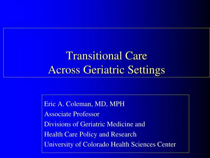 transitional care across geriatric settings