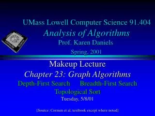 UMass Lowell Computer Science 91.404 Analysis of Algorithms Prof. Karen Daniels Spring, 2001