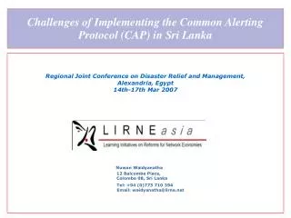 Challenges of Implementing the Common Alerting Protocol (CAP) in Sri Lanka