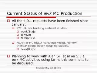 Current Status of ewk MC Production