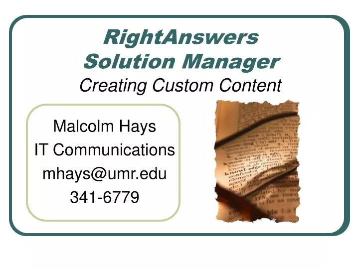rightanswers solution manager creating custom content