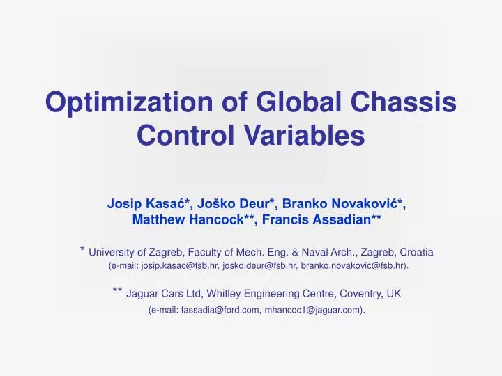 optimization of global chassis control variables