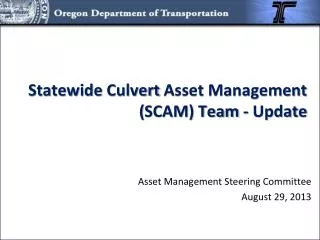 Statewide Culvert Asset Management ( SCAM) Team - Update
