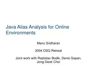 Java Alias Analysis for Online Environments