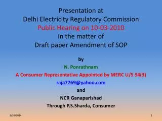 by N. Ponrathnam A Consumer Representative Appointed by MERC U/S 94(3) raja7769@yahoo and