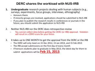 DERC shares the workload with NUS-IRB