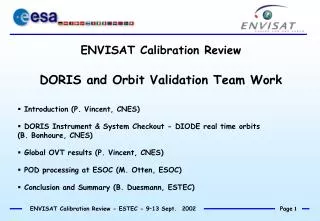 ENVISAT Calibration Review DORIS and Orbit Validation Team Work
