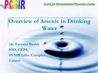 Overview of Arsenic in Drinking Water